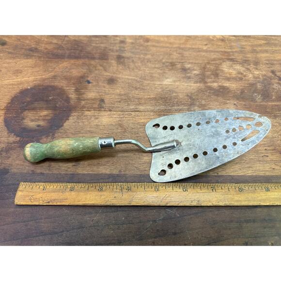 Vintage 30s Green Wood Handle Metal Pie Server Rumford Baking Powder Advertising - Picture 8 of 8